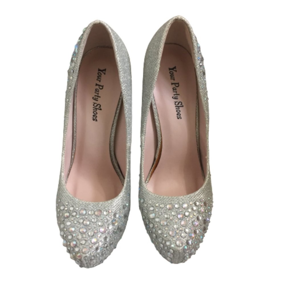 Your Party Shoes Rhinestone Studded Silver Heels